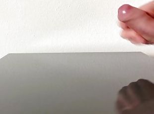 Huge cumshot on reflecting table after days of edging