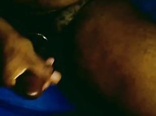 Sexy solo male stroking black dick with cock ring