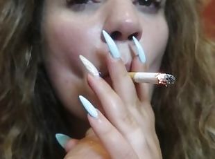 Doing a SLOPPY CLOSEUP BLOWJOB DILDO while SMOKING a CIGARRET!!