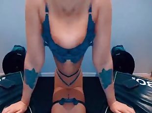 Hot blonde teen twerks in gym with butt plug PMV then bends over yoga ball with tight asshole and gets anal creampie