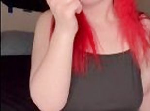 Yung Redhead Milf deep throats her Dildo.