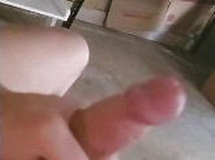 Daytime jerking off and cumming in open garage.