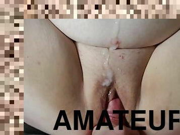 cul, orgasme, chatte-pussy, amateur, énorme-bite, maison, couple, point-de-vue, ejaculation, serrée