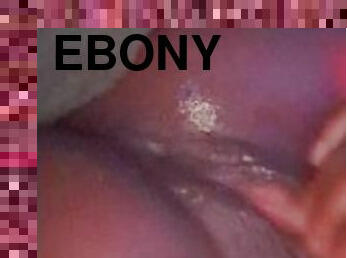String of wetness from ebony pussy