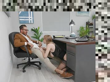 Nerdy secretary devours cock like a pro in addictive office kinks