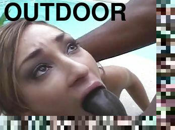 Cock sucking slut in outdoor session