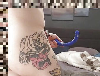 Shoving this blue vibrator as far as it can go up my ass!