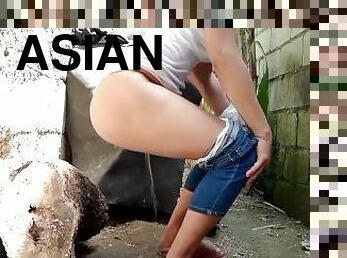 asiatique, baignade, pisser, public, amateur, mature, point-de-vue, ejaculation, douche, clignotant