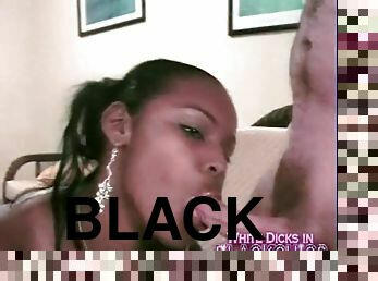 Cock and ball sucking black girl gives titjob