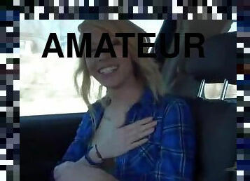 amateur, ados, voiture, décapage, blonde, chatte