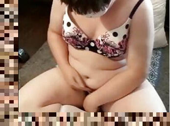 Chubby boy in bikini and masturbates