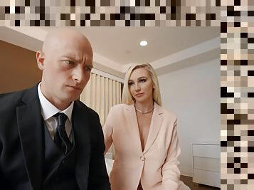 Bald dude takes good care of blonde's puffy cunt