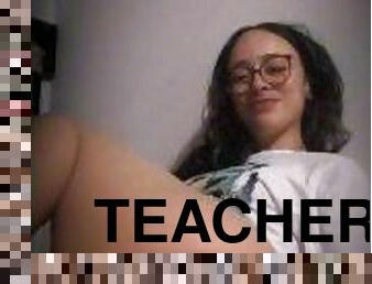 Petite schoolgirl rubs her pink pussy for her teacher