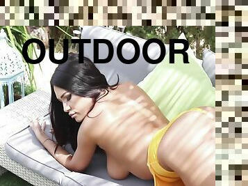 Jodie James In Shooting In Yellow Bodysuit Outdoors