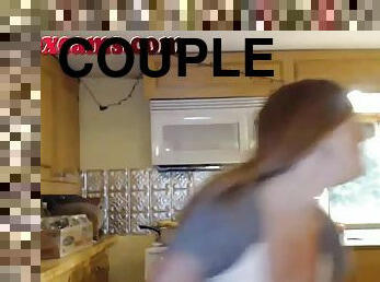 Hot teen couple fucking in the kitchen