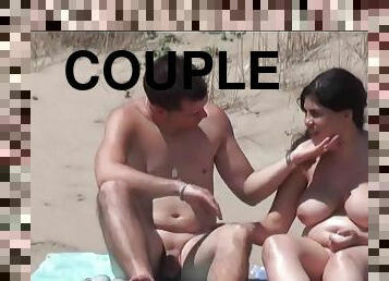 nudiste, en-plein-air, public, amateur, cam, couple, plage, espion, voyeur, trio