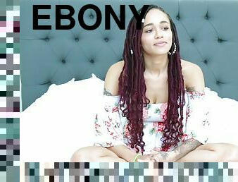 Ebony beauty with dreadlocks loves big snakes and facials