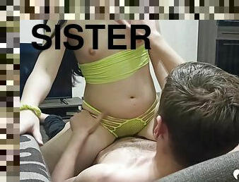 Stepsister loves taking care of his hard penis