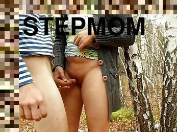 Stepmom takes a hard prick in the woods
