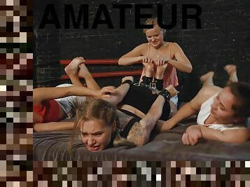 Kinky teen vixens in tickle fetish orgy