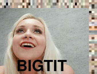 Sweet big-eyed blondie Marilyn Sugar reaches climax on huge cock
