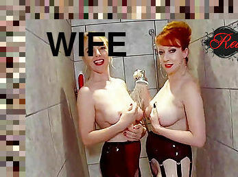 Moms Red and Lucy have fun in the shower together