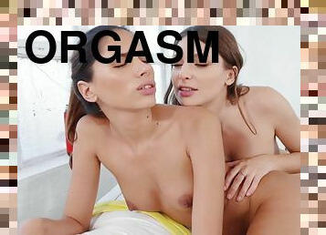 orgasme, chatte-pussy, babes, lesbienne, fou, doigtage, baisers, belle, humide, brunette