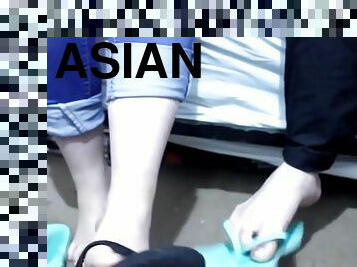 asiático, adolescente, pés, irmã, fetiche, chinesa