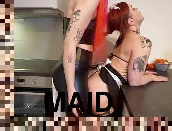 Silly submissive maid tries to steal Kiro's waffle maker