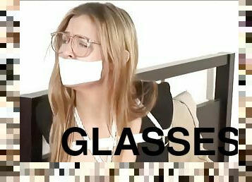 Microfoam gagged blonde with glasses