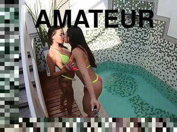 amatőr, leszbikus, latin, brazil, popsik, bikini
