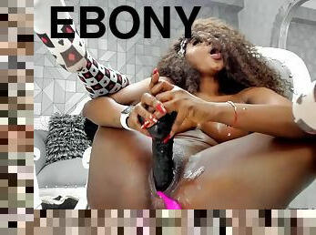 Big Oiled Breasts Ebony Drills Her Twat With A Big Black Dildo