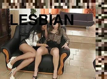 One vibrator can please two brunette lesbians at the same time