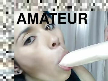 Charming amateur teen suck dildo teasing