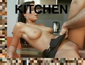 Fucks Hottie Dark Hair Girl In Kitchen - Oral Sex