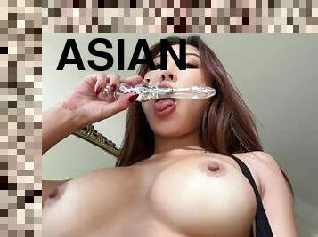 asiático, teta-grande, masturbação, orgasmo, esguincho, brinquedo, estrela-porno, excitante, dildo, sozinho