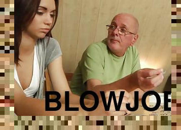Old male receives blowjob from young Shafry