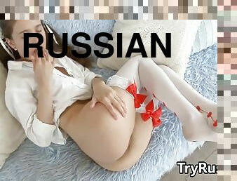 Russian teen fingers her ass