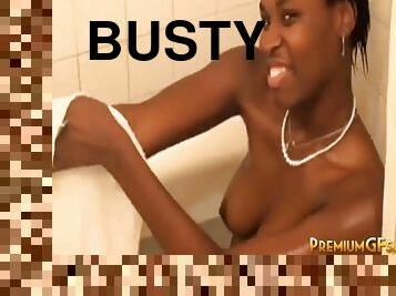 PREMIUMGFS - Busty ebony fingering her pussy