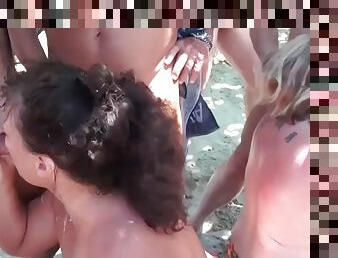 maturi, pompini, sesso-di-gruppo, spiaggia, bukkake