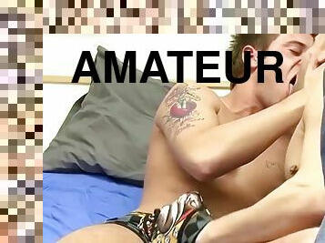 Matt Brooks takes a facial after fucking tattooed Jed in the ass