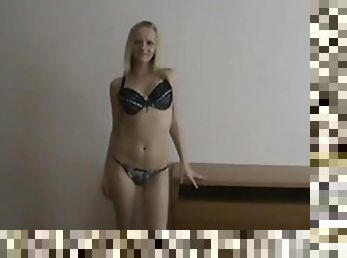 Hot blonde girlfriend does striptease