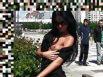 lunettes, public, maigre, babes, maman, douce, parc, brunette, petits-seins