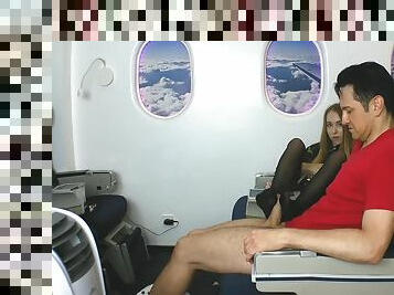 Stewardess gives nylon footjob in plane by Foot Girls