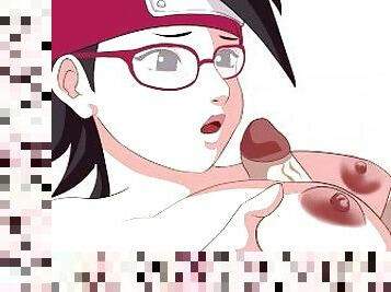 Sarada Uchiha masturbates with her pink breasts, Naruto, Boruto