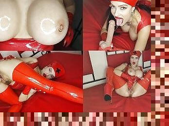 Promo: Red latex nurse fucks all holes and squirts