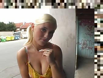 Amateur public babe banged on the street after casting