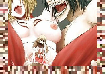 Attack on Titan Eren fuck Anne female Titan on ground with Armin anime hentai uncensored