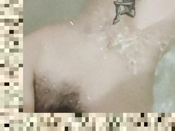 Tattooed pale babe in bathroom ??