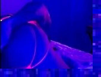 After party sissy rave slut stretches ass with huge dildo in neon Blacklight